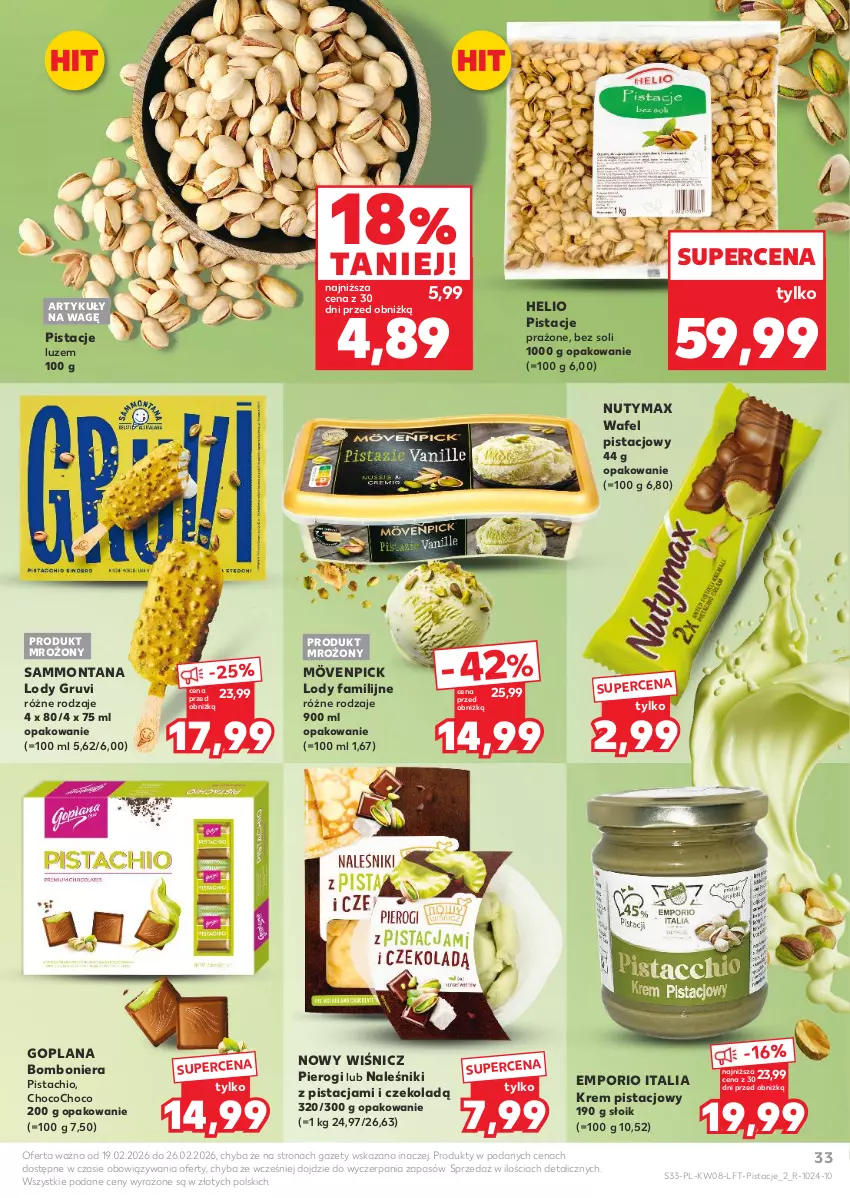 Gazetka promocyjna Kaufland - Gazetka tygodnia - ważna 19.02 do 25.02.2026 - strona 33 - produkty: Bomboniera, Fa, Goplana, Helio, Krem pistacjowy, LANA, Lody, Naleśniki, Nuty, Pierogi, Pistacje, Por