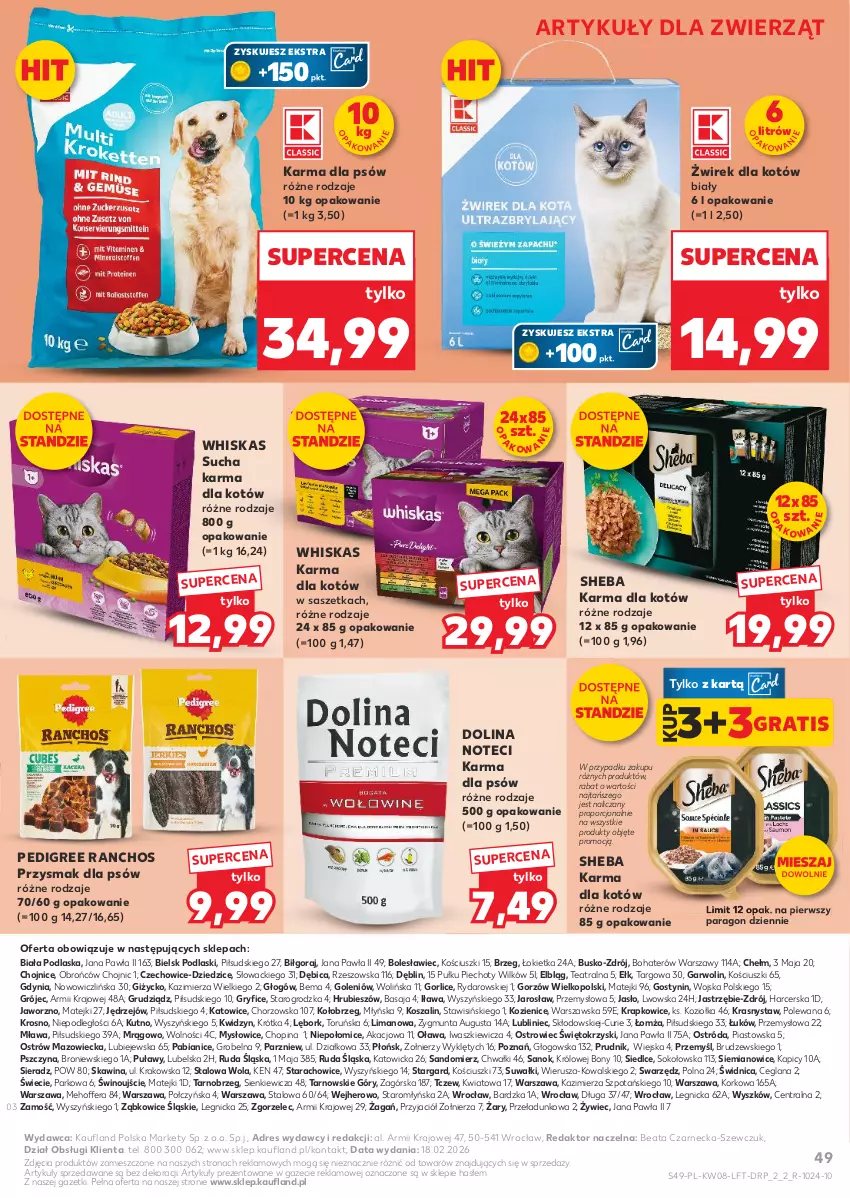 Gazetka promocyjna Kaufland - Gazetka tygodnia - ważna 19.02 do 25.02.2026 - strona 49 - produkty: BIC, Dres, Gra, Gry, Kosz, LANA, Pedigree, Piast, Piec, Podlaski, Por, Sheba, Sok, Sucha karma, Szal, Whiskas, Wino