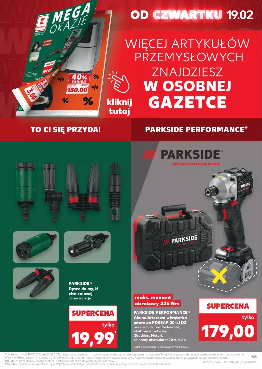 Gazetka promocyjna Kaufland - Gazetka tygodnia - ważna 19.02 do 25.02.2026 - strona 53 - produkty: Akumulator, Gra, Parkside, Tarka, Wkręt, Wkrętarka