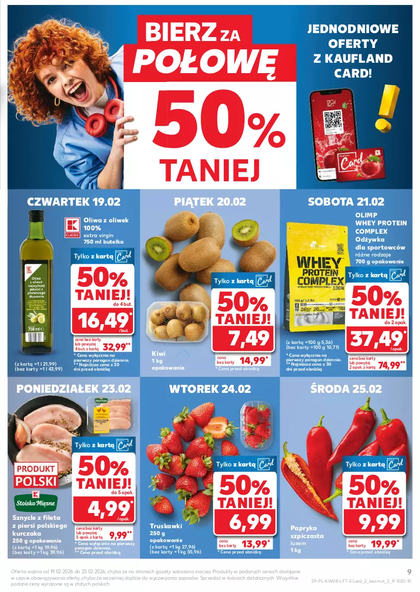 Gazetka promocyjna Kaufland - Gazetka tygodnia - ważna 19.02 do 25.02.2026 - strona 9 - produkty: Gin, Kiwi, Kurczak, Odżywka, Oliwa, Oliwa z oliwek, Papryka, Por, Sport, Szpic, Truskawki
