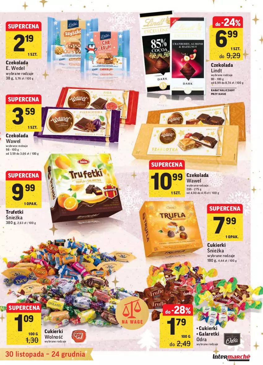 Gazetka promocyjna Intermarche - Gazetka promocyjna - ważna 30.11 do 06.12.2021 - strona 9 - produkty: Cukier, Cukierki, Czekolada, E. Wedel, Gala, Galaretki, Lindt, Top, Wawel