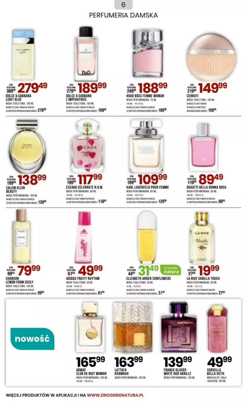 Gazetka promocyjna Drogerie Natura - ważna 05.08 do 03.09.2024 - strona 21 - produkty: Adidas, Bell, Bella, Elizabeth Arden, Escada, Fa, Hugo Boss, Karl Lagerfeld, La Rive, Perfum, Woda, Woda perfumowana, Woda toaletowa