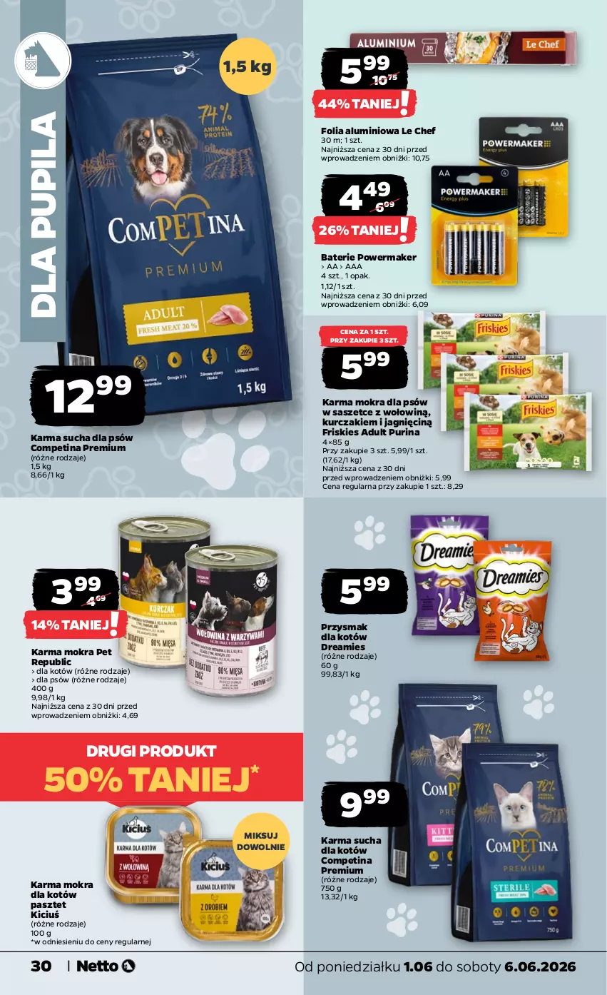 Gazetka promocyjna Netto - Od Poniedziałku - ważna 01.06 do 06.06.2026 - strona 30 - produkty: Folia aluminiowa, Friskies, Karma mokra dla kotów, Kurczak, Pasztet, Pur, Purina