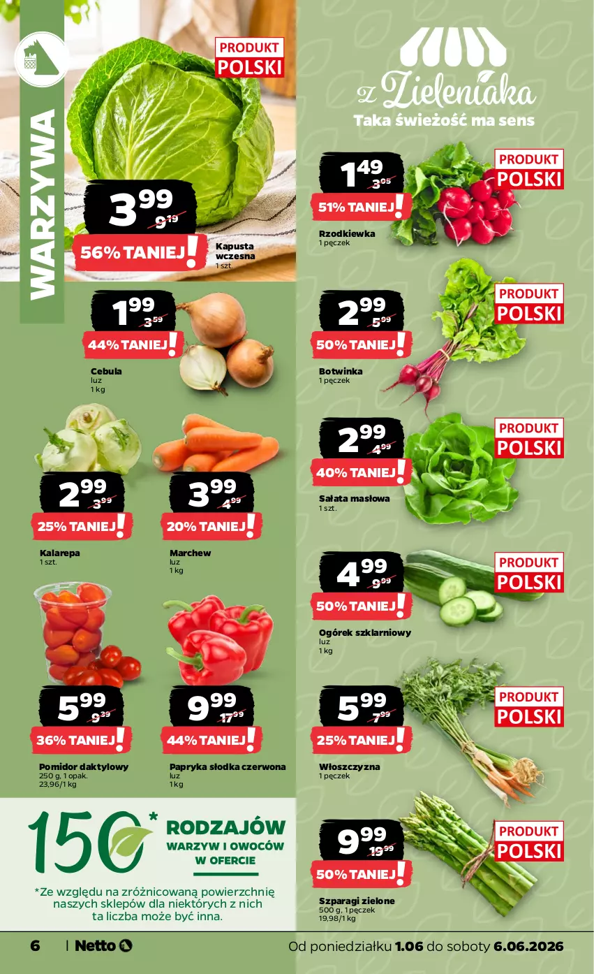 Gazetka promocyjna Netto - Od Poniedziałku - ważna 01.06 do 06.06.2026 - strona 6 - produkty: Cebula, Inka, Masło, Ogórek, Papryka, Papryka słodka, Rzodkiewka, Sałat, Sałata masłowa, Warzywa
