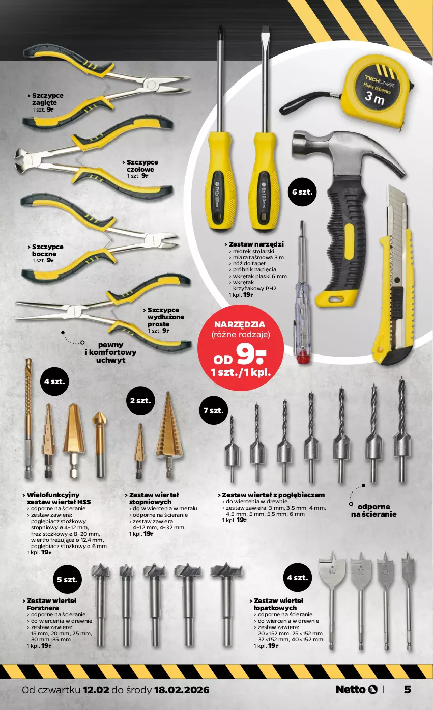 Gazetka promocyjna Netto - Od Czwartku - ważna 12.02 do 18.02.2026 - strona 5 - produkty: Młot, Młotek, Por, Szczypce, Top, Wkręt, Zestaw narzędzi, Zestaw wierteł