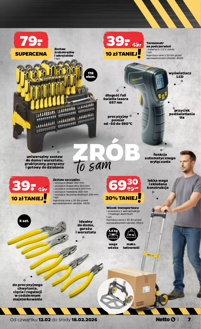 Gazetka promocyjna Netto - Od Czwartku - ważna 12.02 do 18.02.2026 - strona 7 - produkty: Fa, Garaż, Piec, Por, Ser, Sport, Szczypce, Termometr, Tran, Waga, Wkręt, Wózek, Wózek transportowy