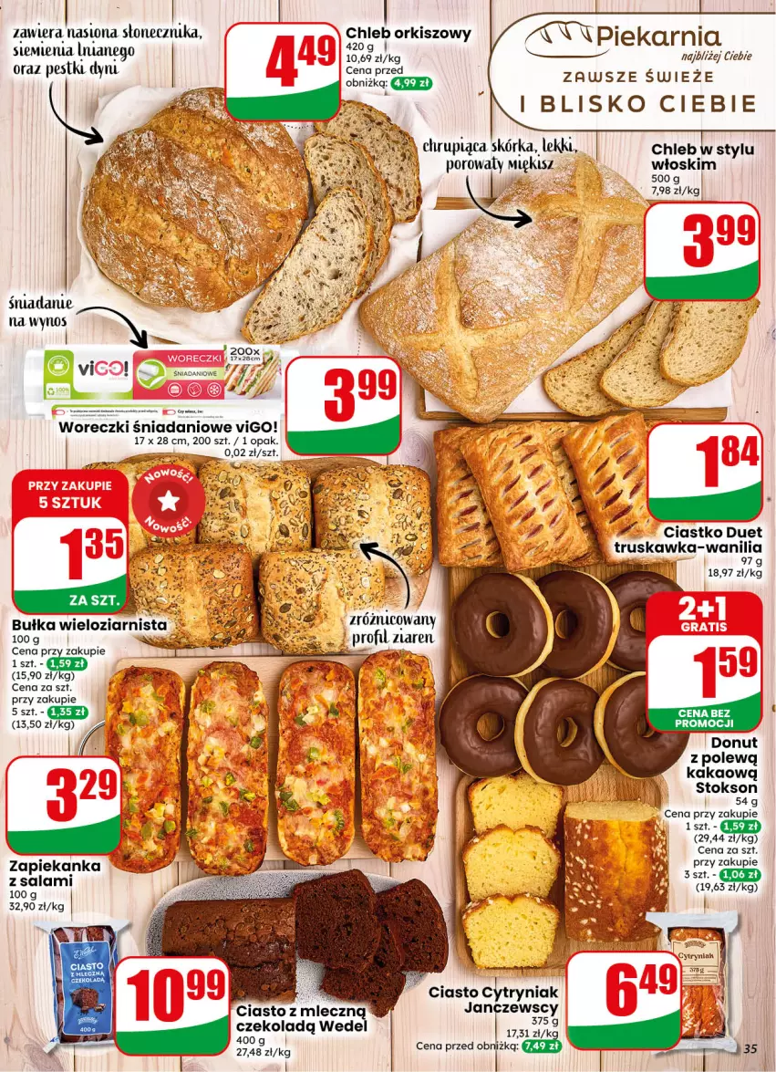 Gazetka promocyjna Dino - Gazetka 40 / 2026 - ważna 30.09 do 06.10.2026 - strona 35 - produkty: Bułka, Chleb, Danio, Donut, JBL, Kakao, LG, Por, Salami, Zapiekanka