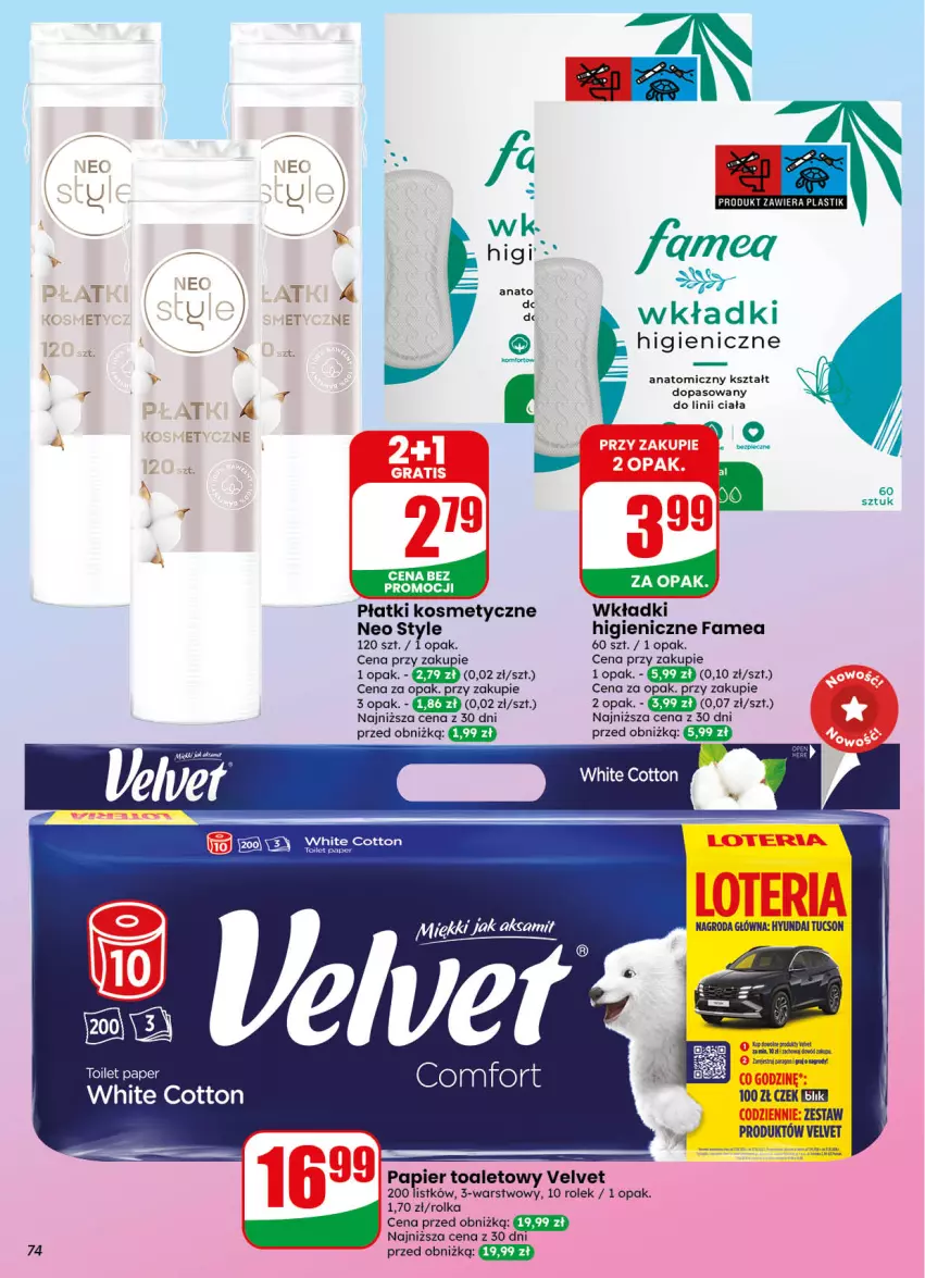 Gazetka promocyjna Dino - Gazetka 40 / 2026 - ważna 30.09 do 06.10.2026 - strona 74 - produkty: Aksam, Atomic, Fa, Gra, Papier, Papier toaletowy, Płatki kosmetyczne, Velvet, Wkładki