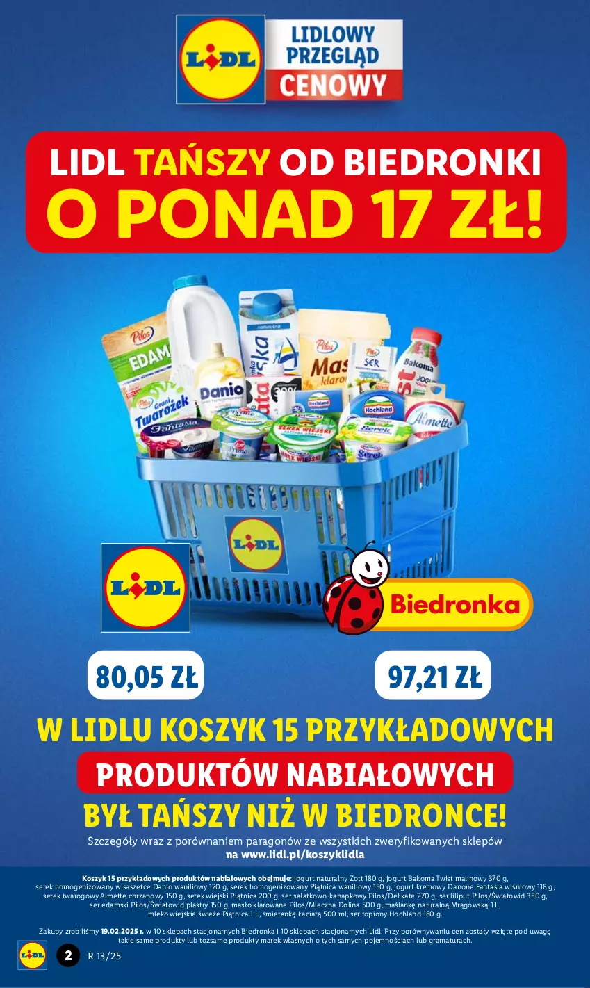 Gazetka promocyjna Lidl - GAZETKA - ważna 24.03 do 26.03.2025 - strona 2 - produkty: Almette, Bakoma, Chrzan, Danio, Danone, Danone Fantasia, Edam, Fa, Fanta, Gra, Hochland, Jogurt, Jogurt naturalny, Kosz, Masło, Masło klarowane, Mleko, Piątnica, Pilos, Por, Rama, Sałat, Ser, Ser sałatkowo-kanapkowy, Ser topiony, Serek, Serek homogenizowany, Serek twarogowy, Serek wiejski, Top, Zott