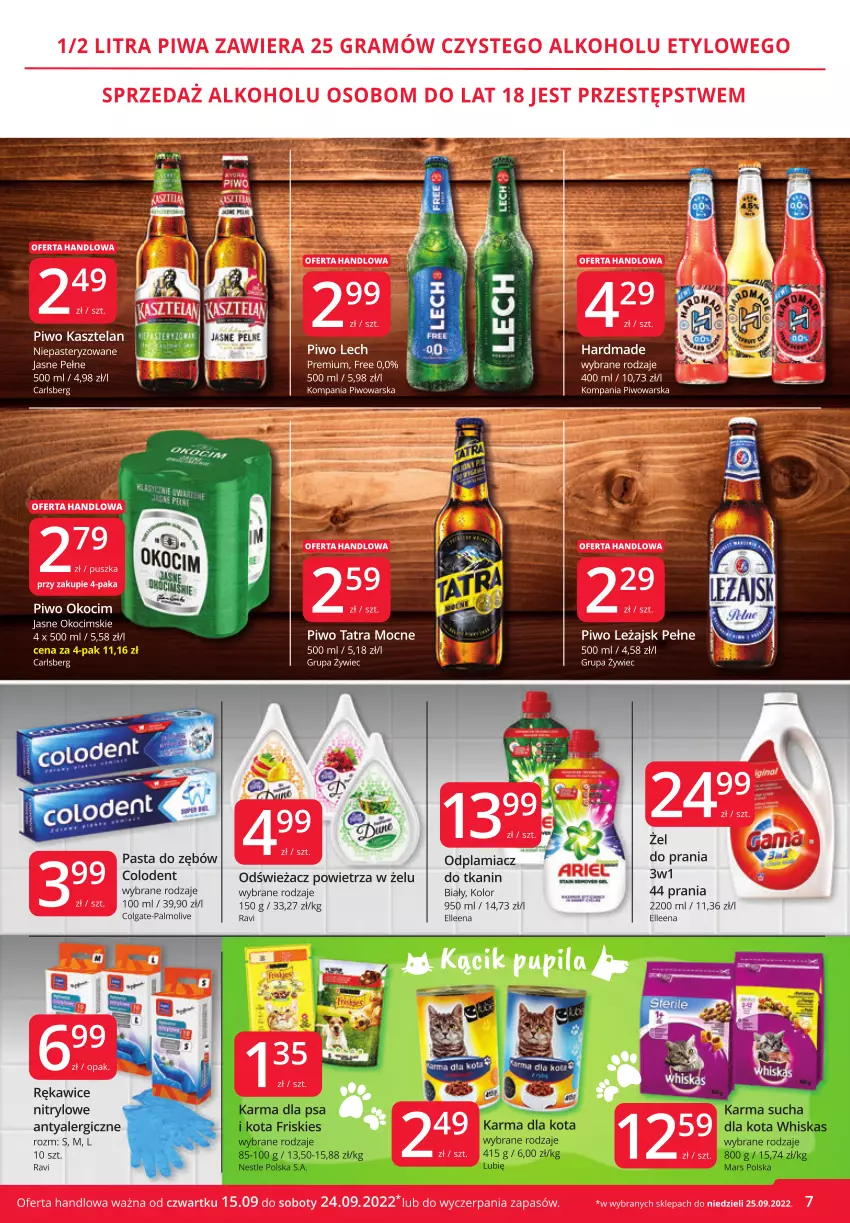 Gazetka promocyjna Market Vita - Gazetka promocyjna – Marketvita - ważna 15.09 do 24.09.2022 - strona 7 - produkty: Carlsberg, Colgate, Friskies, Gra, Kasztelan, Koc, LG, Odplamiacz, Odświeżacz powietrza, Okocim, Palmolive, Pasta do zębów, Piwa, Piwo, Rękawice, Tatra, Wasa