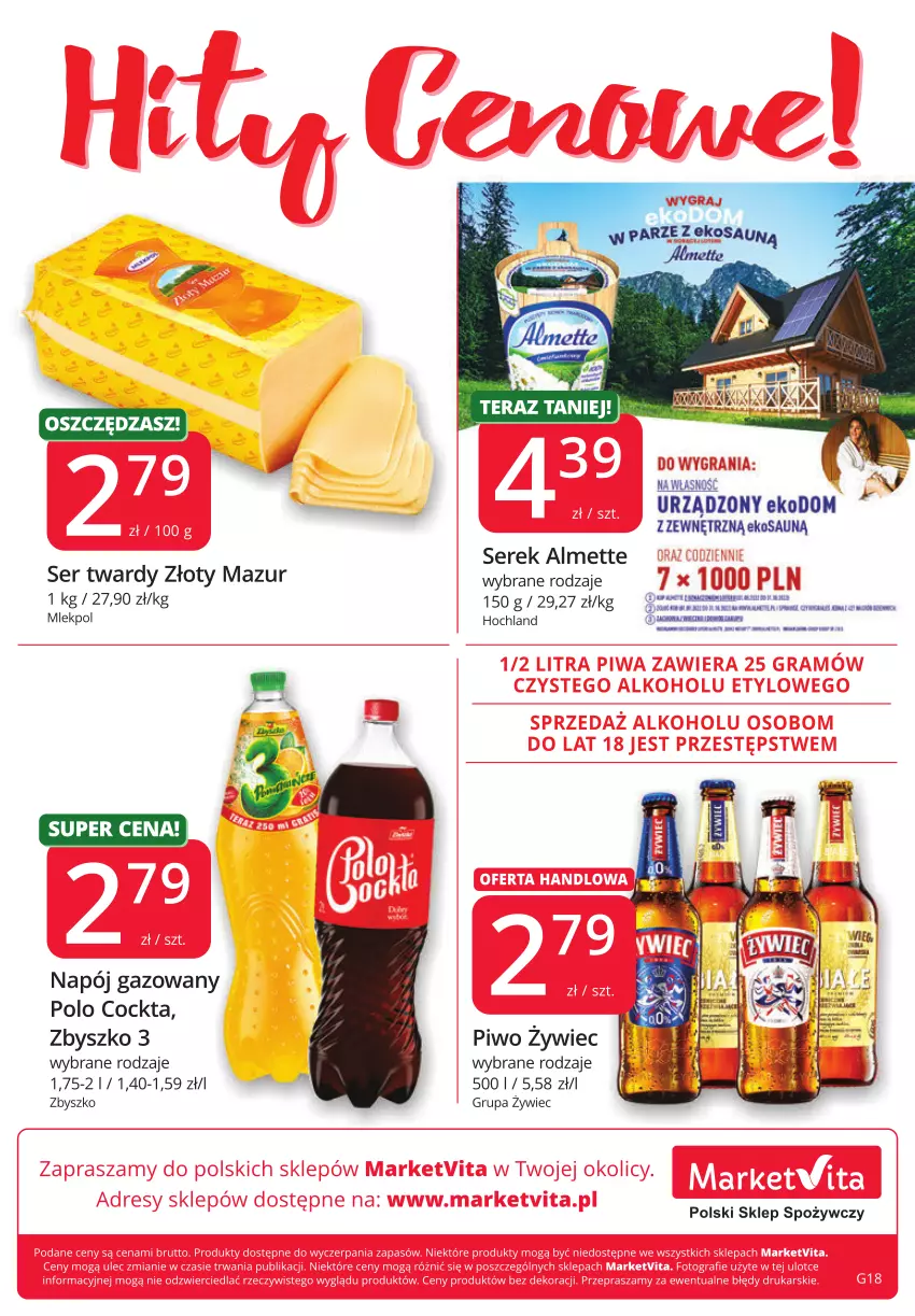 Gazetka promocyjna Market Vita - Gazetka promocyjna – Marketvita - ważna 15.09 do 24.09.2022 - strona 8 - produkty: Almette, Hochland, Napój, Napój gazowany, Piwo, Ser, Serek, Złoty Mazur