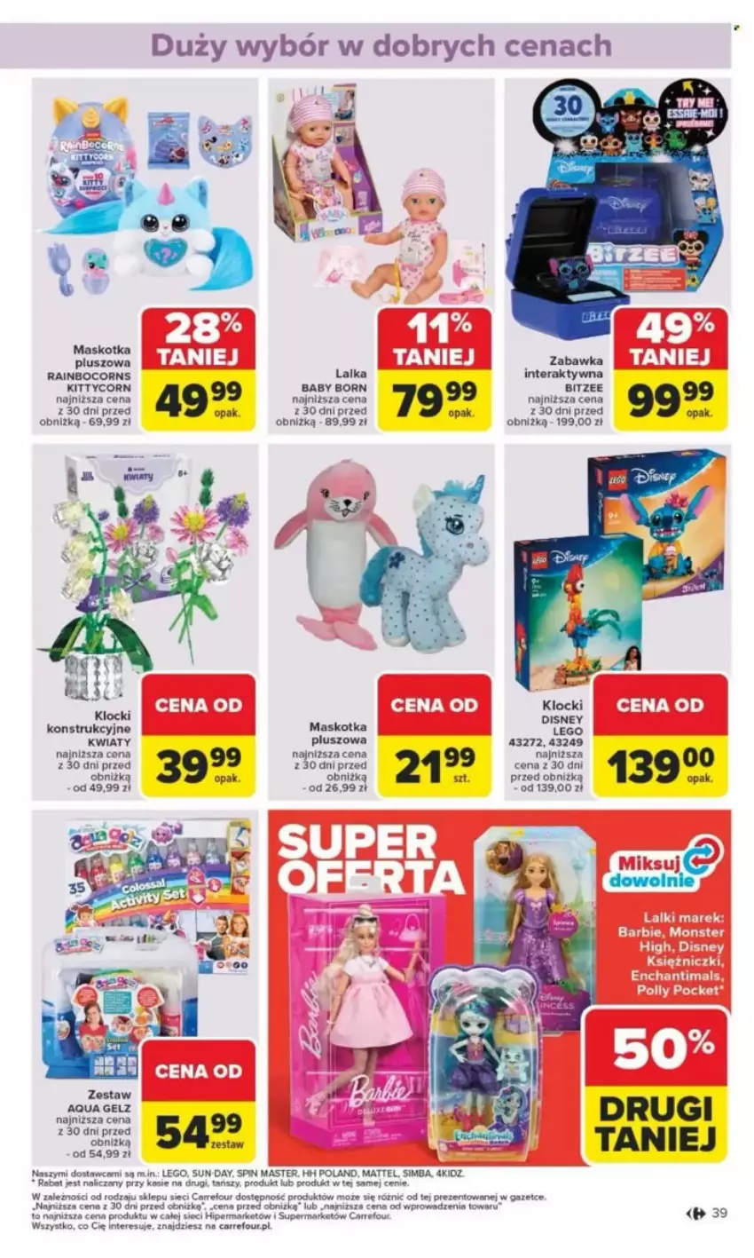 Gazetka promocyjna Carrefour - ważna 26.05 do 31.05.2025 - strona 104 - produkty: Baby Born, Disney, Fa, Klocki, Lalka, Lalka interaktywna, LEGO, Mattel, Por, Tera, Zabawka
