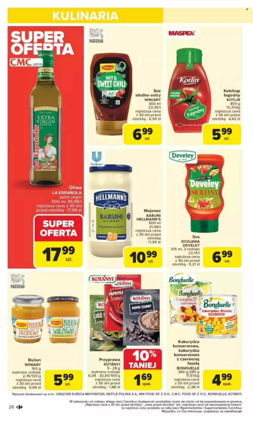Gazetka promocyjna Carrefour - ważna 26.05 do 31.05.2025 - strona 30 - produkty: Babuni, Bulion, Fa, Ketchup, Kotlin, Kukurydza, Kukurydza konserwowa, Lion, Majonez, Ser, Sos, Winiary