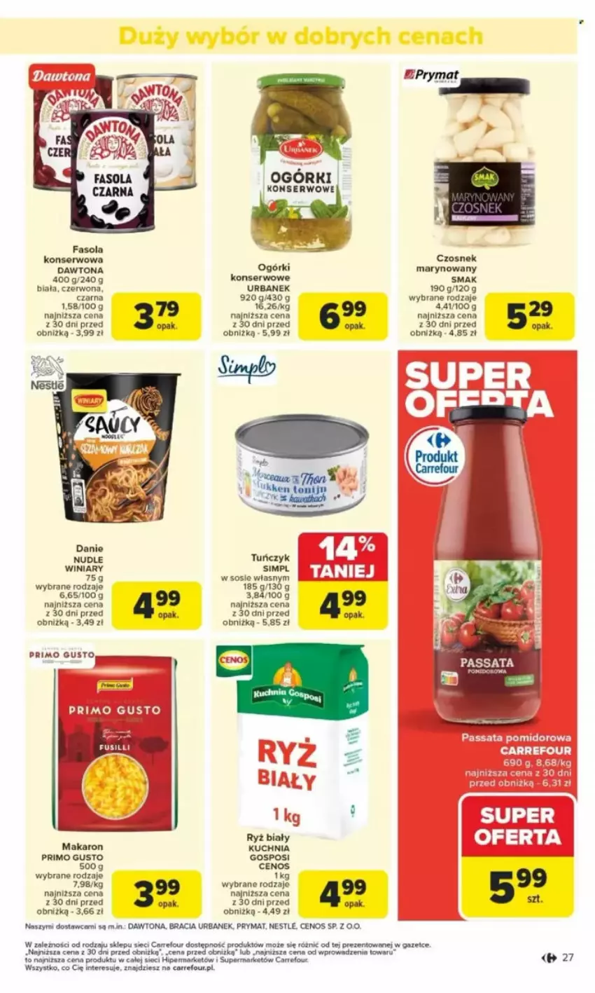Gazetka promocyjna Carrefour - ważna 26.05 do 31.05.2025 - strona 31 - produkty: Cenos, Czosnek, Dawtona, Fa, Fasola, Kuchnia, LG, Makaron, Ogórki konserwowe, Por, Prymat, Ryż, Ryż biały, Ser, Sos, Tuńczyk, Winiary