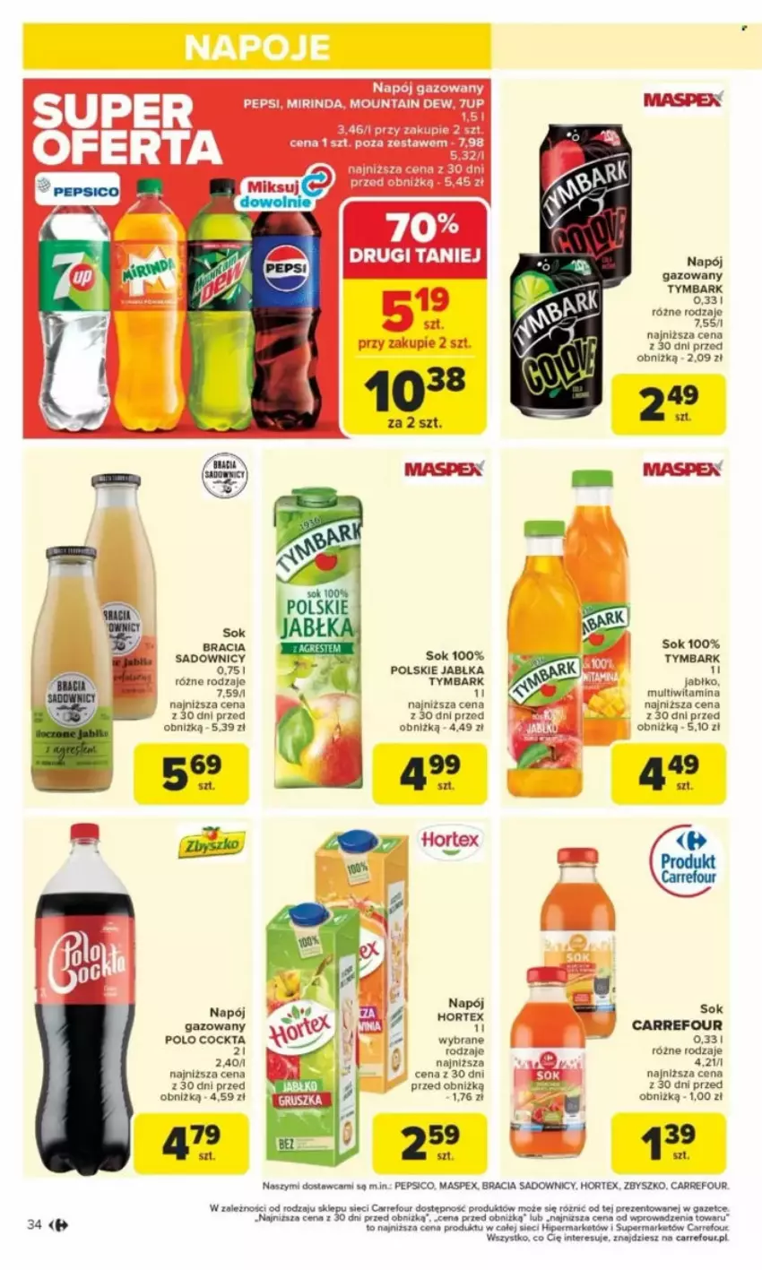 Gazetka promocyjna Carrefour - ważna 26.05 do 31.05.2025 - strona 99 - produkty: 7up, Hortex, Jabłka, Mirinda, Napój, Pepsi, Sok, Tymbark
