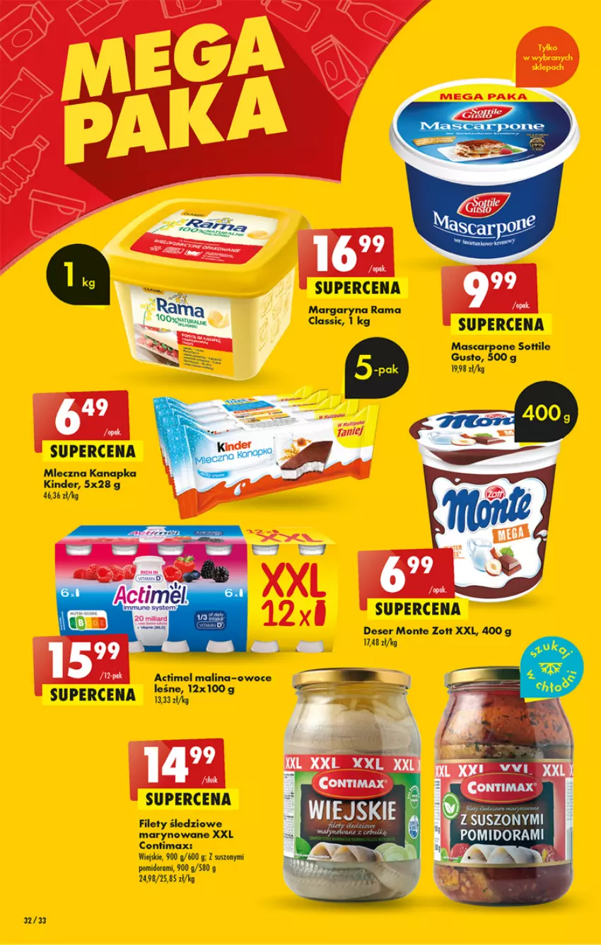 Gazetka promocyjna Biedronka - Od czwartku - ważna 03.08 do 09.08.2023 - strona 32 - produkty: Actimel, Deser, Kinder, Margaryna, Mascarpone, Mleczna kanapka, Monte, Owoce, Rama, Ser, Zott