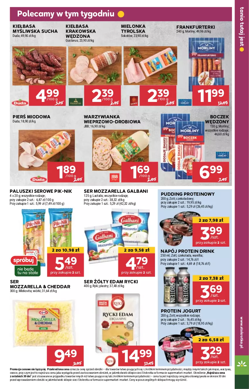 Gazetka promocyjna Stokrotka - Supermarket - ważna 05.09 do 11.09.2024 - strona 11 - produkty: Boczek, Cheddar, Czekolada, Duda, Edam, Frankfurterki, Galbani, Jogurt, Kiełbasa, Kiełbasa krakowska, Mielonka tyrolska, Mięso, Mleko, Mlekovita, Morliny, Mozzarella, Napój, Owoce, Pudding, Ser, Sok, Sokołów, Warzywa, Zott