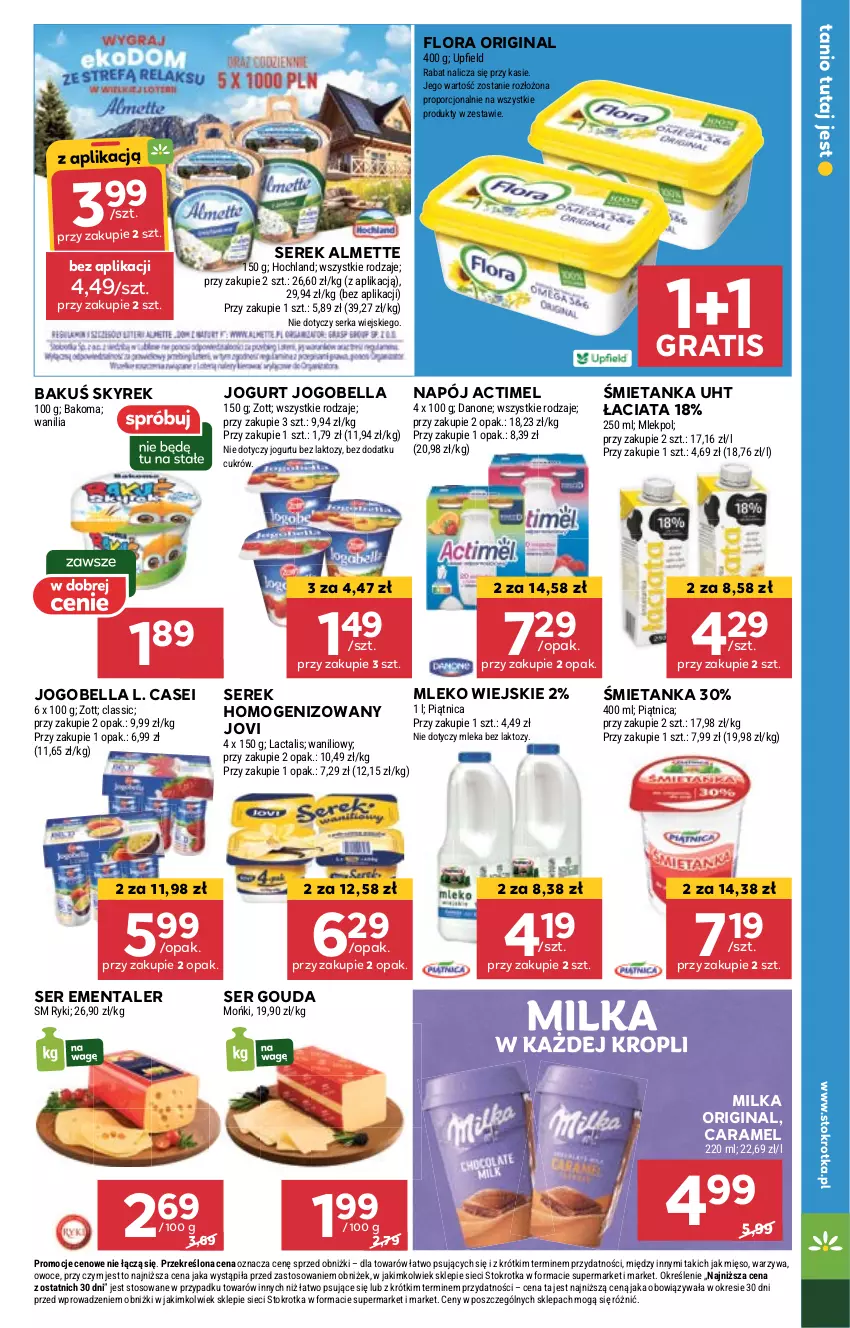 Gazetka promocyjna Stokrotka - Supermarket - ważna 05.09 do 11.09.2024 - strona 13 - produkty: Actimel, Almette, Bakoma, Bell, Bella, Danone, Ementaler, Flora, Gin, Gouda, Gra, Hochland, Jogobella, Jogurt, Mięso, Milka, Mleko, Napój, Owoce, Piątnica, Por, Ser, Serek, Serek homogenizowany, Warzywa, Zott