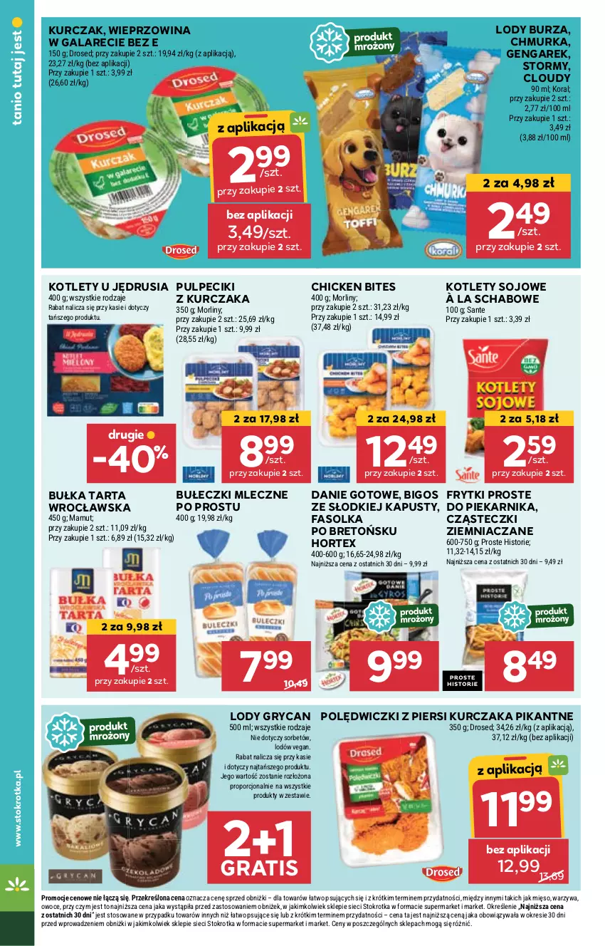 Gazetka promocyjna Stokrotka - Supermarket - ważna 05.09 do 11.09.2024 - strona 18 - produkty: Bigos, Bułeczki, Bułeczki mleczne, Bułka, Bułka tarta, Danie gotowe, Fa, Frytki, Gala, Gra, Gry, Hortex, Kotlet, Kurczak, Lody, Mięso, Morliny, Owoce, Piekarnik, Por, Sante, Tarta, Warzywa, Wieprzowina