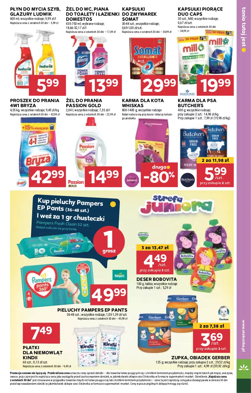 Gazetka promocyjna Stokrotka - Supermarket - ważna 05.09 do 11.09.2024 - strona 23 - produkty: BoboVita, Bryza, Chusteczki, Deser, Domestos, Gerber, Kindii, Lazur, Ludwik, Mięso, Owoce, Pampers, Pieluchy, Płyn do mycia, Proszek do prania, Ser, Somat, Warzywa, Whiskas