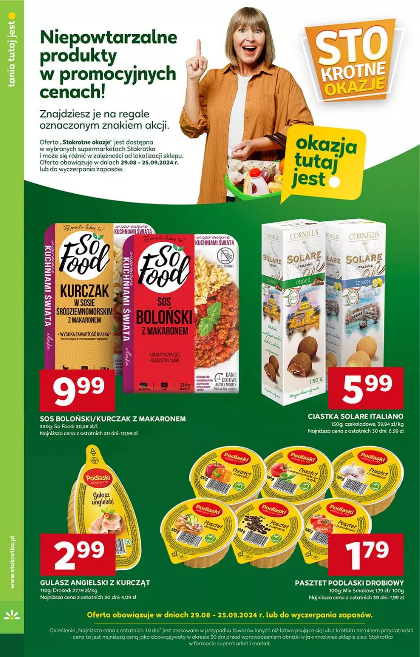 Gazetka promocyjna Stokrotka - Supermarket - ważna 05.09 do 11.09.2024 - strona 24 - produkty: Ciastka, Kurczak, Makaron, Pasztet, Podlaski, So Food, Sos