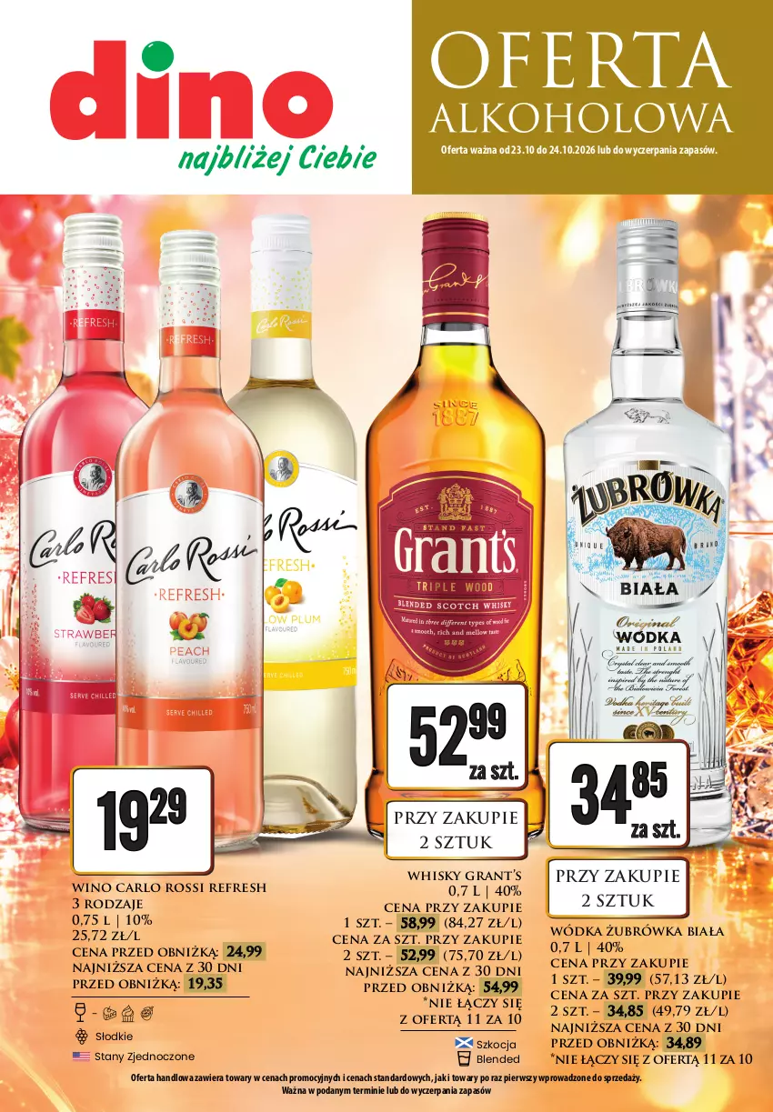 Gazetka promocyjna Dino - Oferta alkoholowa - ważna 23.10 do 24.10.2026 - strona 1 - produkty: Carlo Rossi, Gra, Koc, Whisky, Wino, Wódka