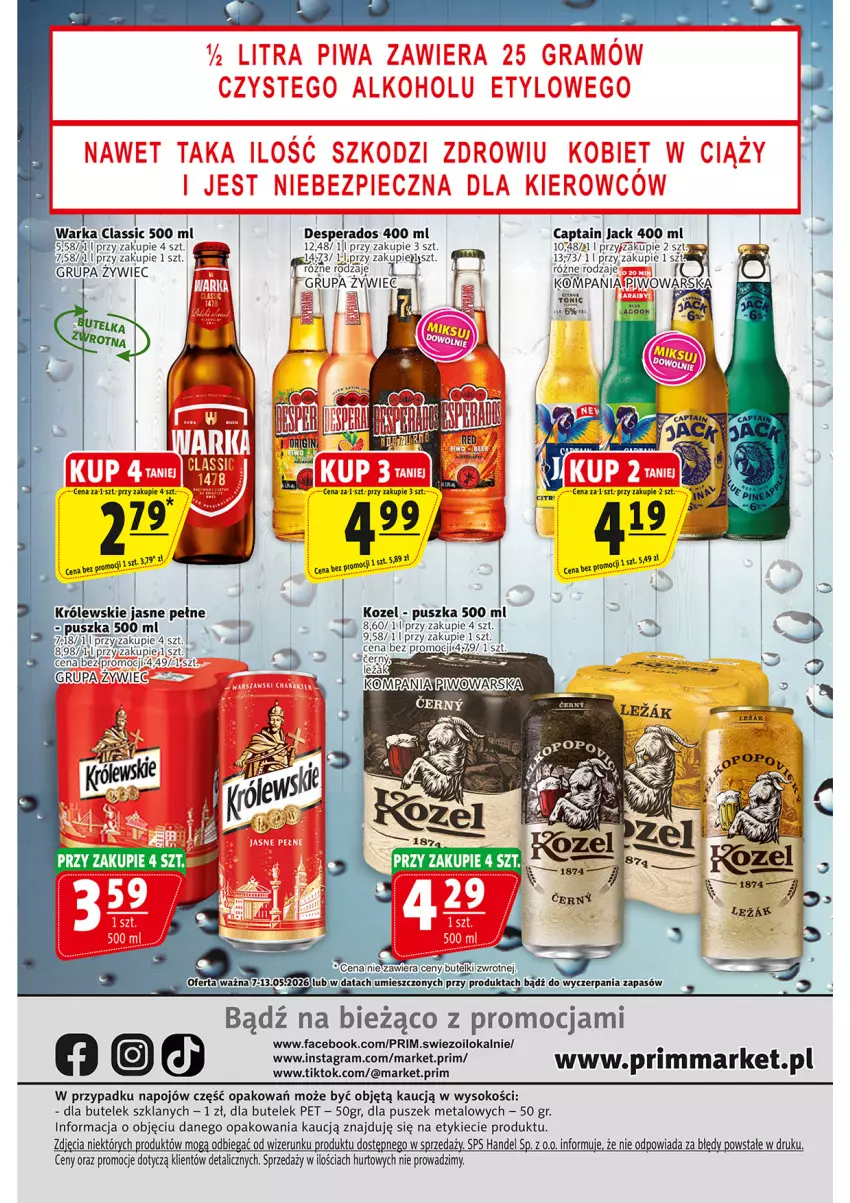Gazetka promocyjna Prim Market - ważna 07.05 do 13.05.2026 - strona 16 - produkty: Captain Jack, Desperados, Fa, Kozel, Królewski, Por, Sok, Warka