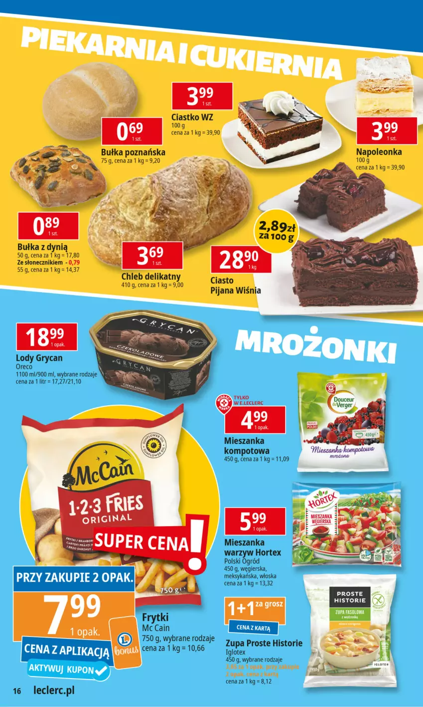 Gazetka promocyjna E Leclerc - ważna 20.01 do 27.01.2025 - strona 16 - produkty: Bułka, Chleb, Dynią, Gry, Hortex, Leon, Lody, McCain, Mieszanka kompotowa, Mieszanka warzyw, Ogród, Oleo