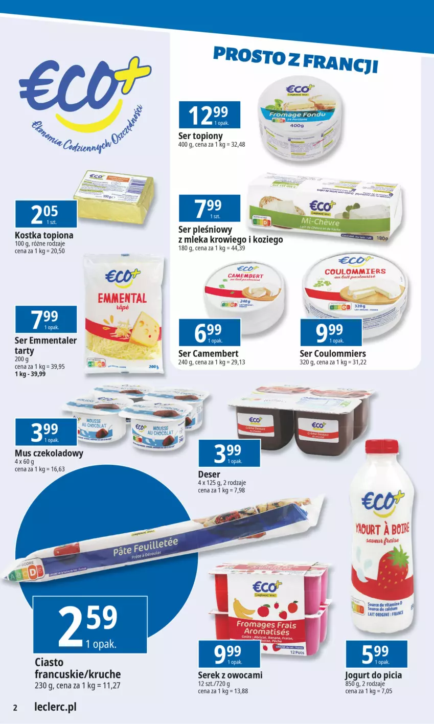 Gazetka promocyjna E Leclerc - ważna 20.01 do 27.01.2025 - strona 2 - produkty: Calcium, Camembert, Deser, Emmental, Gin, Jogurt, Mus, Ser, Ser pleśniowy, Serek, Top