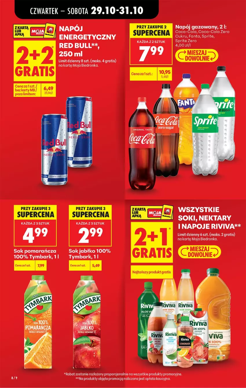 Gazetka promocyjna Biedronka - Od Czwartku - ważna 29.10 do 04.11.2026 - strona 15 - produkty: Coca-Cola, Fa, Fanta, Gin, Gra, Napój, Napój gazowany, Napoje, Por, Red Bull, Sok, Sprite, Tymbark