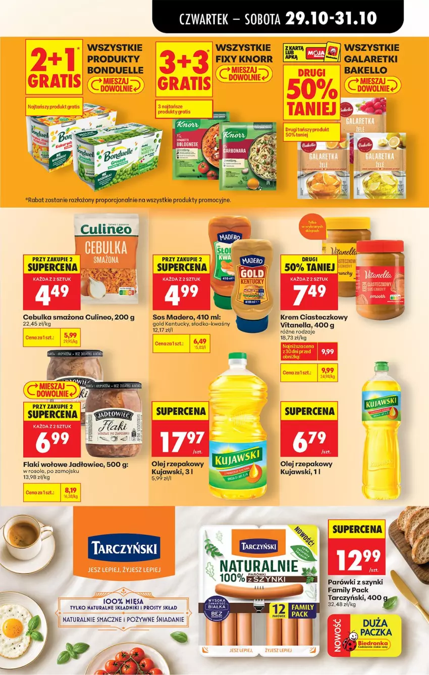Gazetka promocyjna Biedronka - Od Czwartku - ważna 29.10 do 04.11.2026 - strona 74 - produkty: Bonduelle, Fa, Flaki, Flaki wołowe, Gala, Galaretki, Gra, Knorr, Kujawski, Olej, Olej rzepakowy, Parówki, Parówki z szynki, Por, Sos, Tarczyński