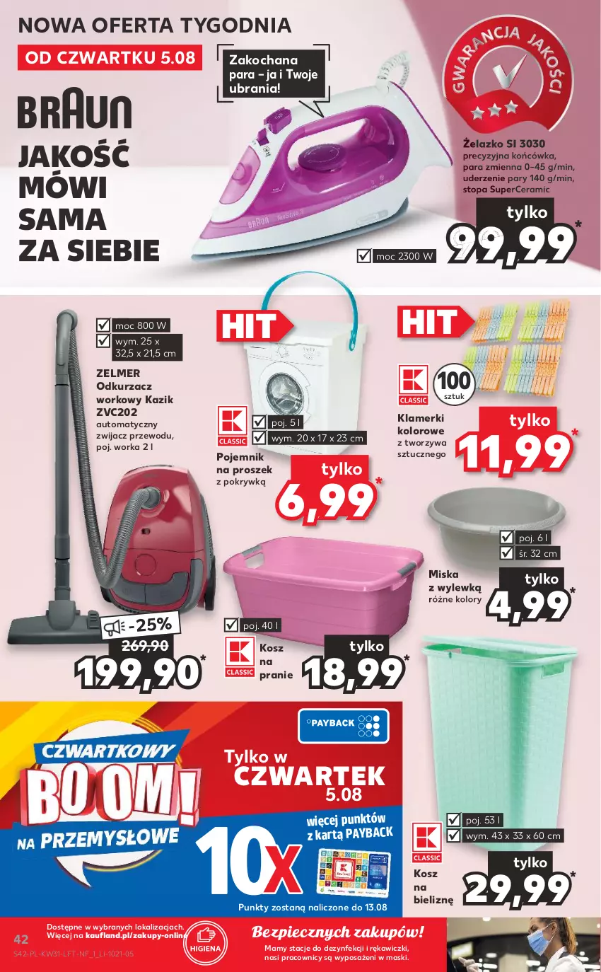 Gazetka promocyjna Kaufland - OFERTA TYGODNIA - ważna 05.08 do 11.08.2021 - strona 42 - produkty: Koc, Kosz, Kosz na bieliznę, Miska, Odkurzacz, Orka, Piec, Pojemnik, Top, Ubrania, Zelmer