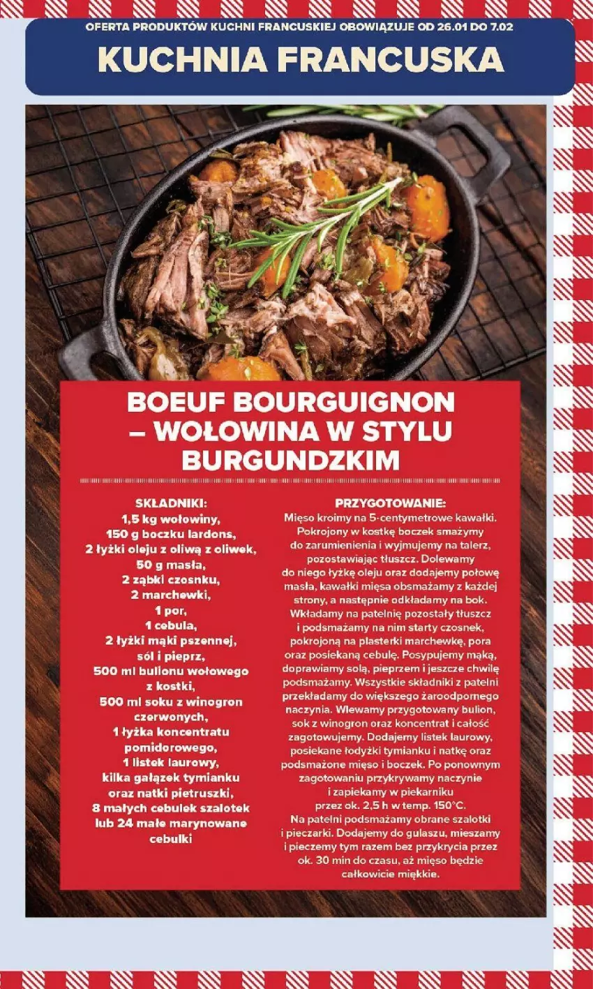 Gazetka promocyjna Carrefour - Gazetka Kuchnia francuska - ważna 26.01 do 07.02.2026 - strona 15 - produkty: Boczek, Bulion, Cebula, Czosnek, Dell, Kawa, Laur, Leon, Lion, Metro, Mięso, Olej, Piec, Piekarnik, Pieprz, Plasterki, Por, Rum, Sok, Stek, Szal, Talerz, Wino, Wołowina