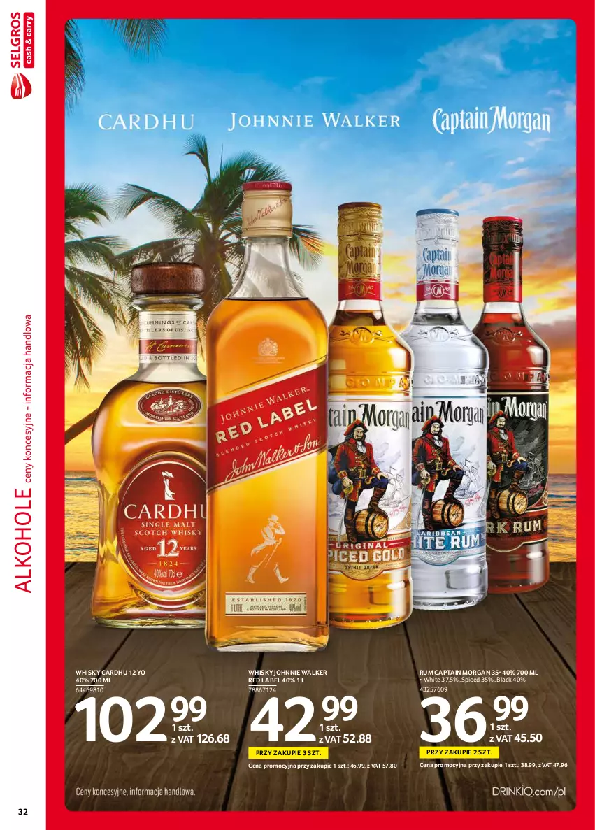 Gazetka promocyjna Selgros - Extra Oferta - ważna 01.09 do 30.09.2021 - strona 32 - produkty: Alkohole, Captain Morgan, Johnnie Walker, Lack, Rum, Whisky