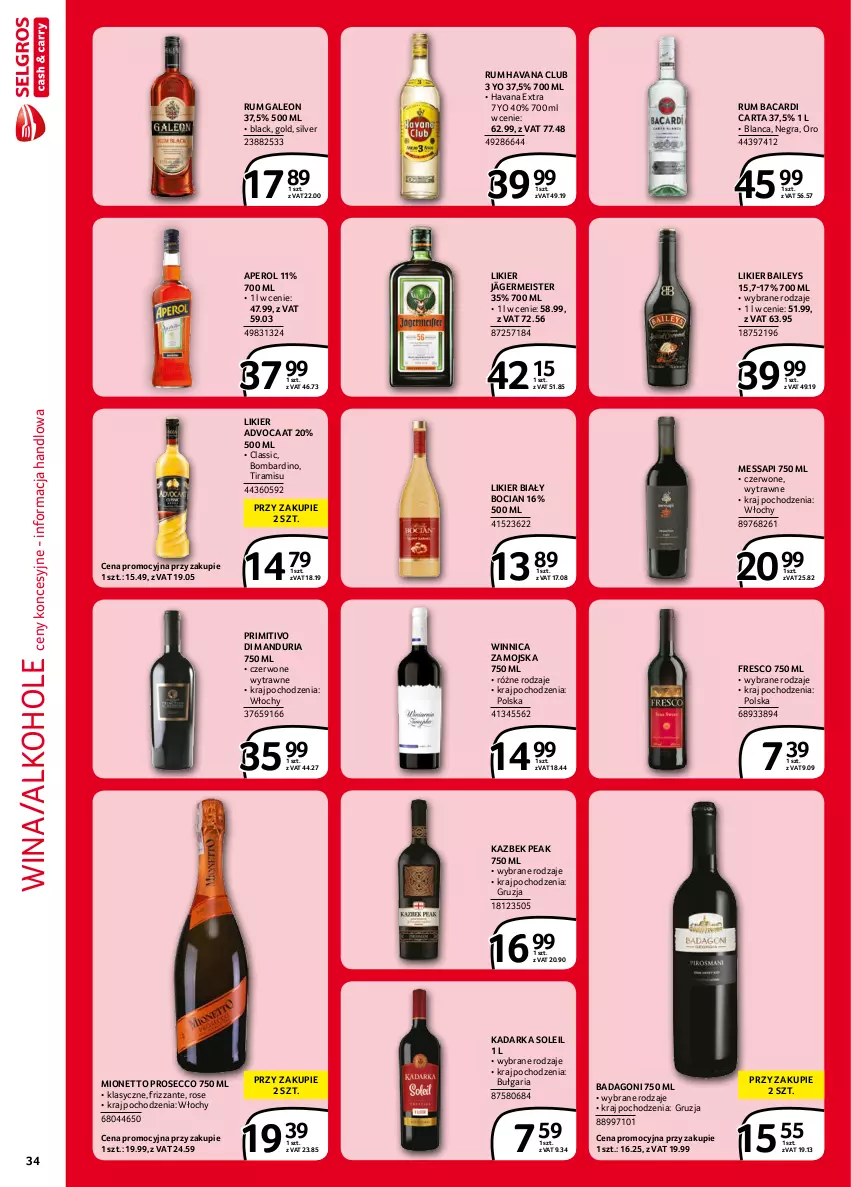 Gazetka promocyjna Selgros - Extra Oferta - ważna 01.09 do 30.09.2021 - strona 34 - produkty: Advocaat, Alkohole, Aperol, Bacardi, Biały Bocian, Fresco, Gra, Lack, Leon, Likier, Mionetto, Prosecco, Rum