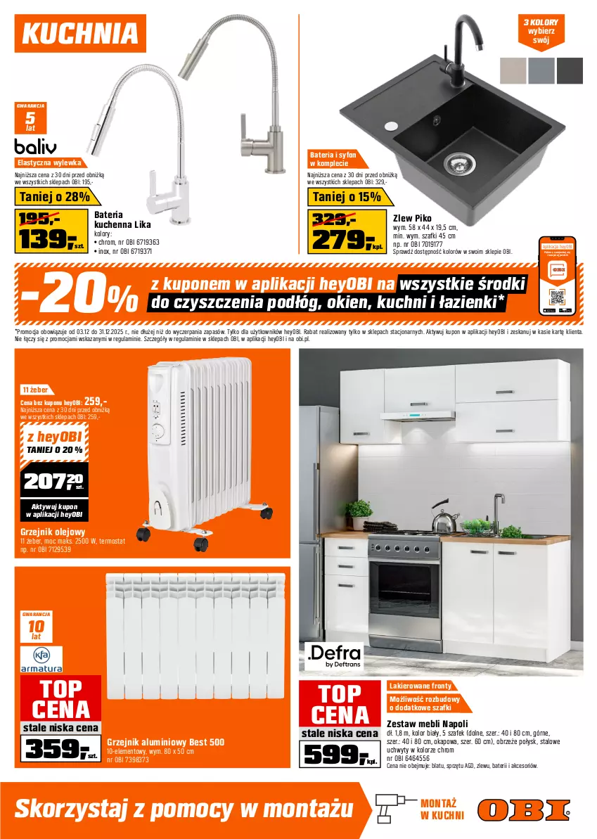 Gazetka promocyjna Obi - Gazetka OBI - ważna 03.12 do 31.12.2025 - strona 11 - produkty: Bateria, Bateria kuchenna, Drzwi, Drzwi zewnętrzne, Fa, Gra, Grzejnik, Klamka, Kuchnia, Lakier, Okap, Olej, Por, Ser, Skrzydło drzwiowe, Sok, Syfon, Termos, Top, Uchwyty, Zlew