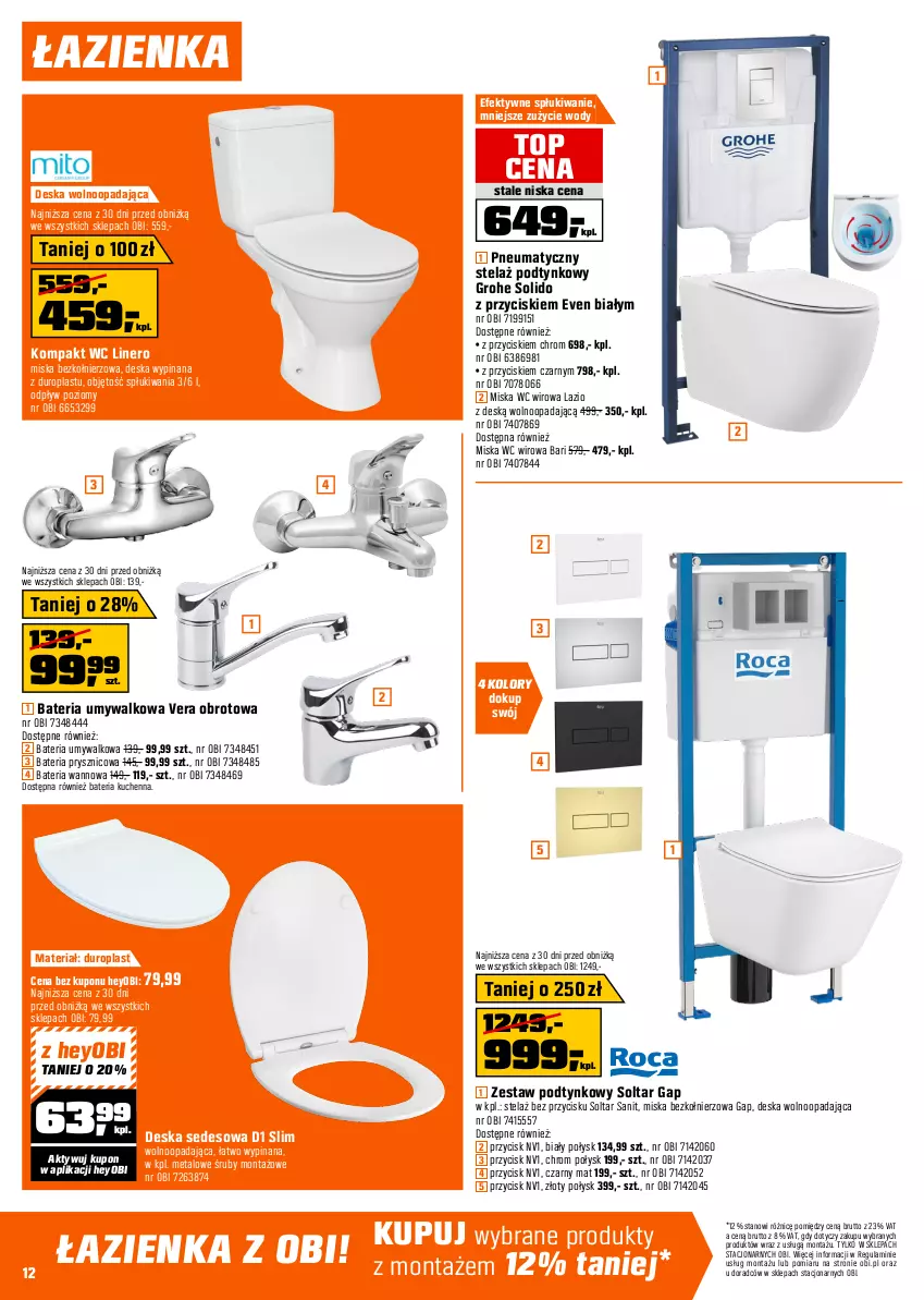 Gazetka promocyjna Obi - Gazetka OBI - ważna 03.12 do 31.12.2025 - strona 12 - produkty: Bateria, Bateria kuchenna, Bateria prysznicowa, Bateria umywalkowa, Bateria wannowa, Brodzik, Deska sedesowa, Deska wolnoopadająca, Drzwi, Dywan, Dywanik, Dywanik łazienkowy, Gra, Grohe, Hobby, Kabina prysznicowa, Kompakt WC, Miska, Papier, Półka, Ręcznik, Rolki, Sok, Stojak, Termos, Top, Tran