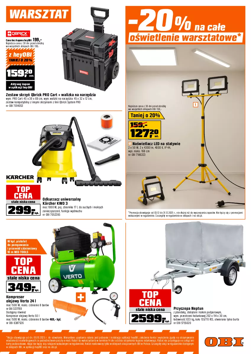 Gazetka promocyjna Obi - Gazetka OBI - ważna 03.12 do 31.12.2025 - strona 15 - produkty: Beckers, Ceresit, Designer Colour, Fa, Farba lateksowa, Groszek, Grunt, Kärcher, Klej, Kompresor, Kompresor olejowy, Naświetlacz, Naświetlacz LED, Odkurzacz, Olej, Pistolet, Por, Przewód, Rama, Top, Tran, Walizka