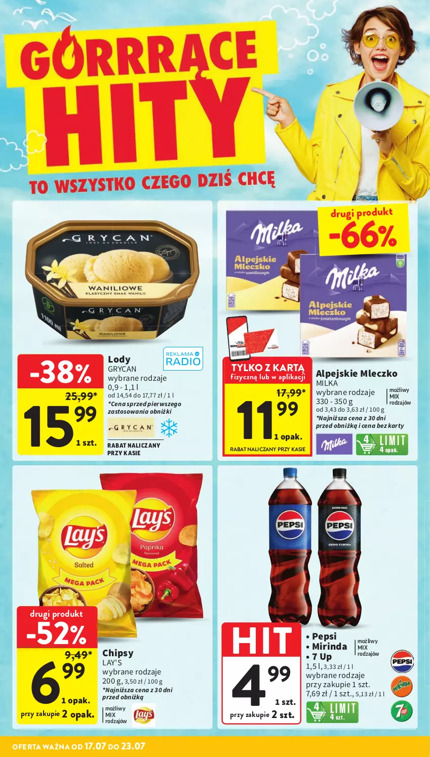 Gazetka promocyjna Intermarche - Gazetka promocyjna - ważna 17.07 do 23.07.2025 - strona 4 - produkty: Chipsy, Gry, Lody, Milka, Mirinda, Mleczko, Pepsi