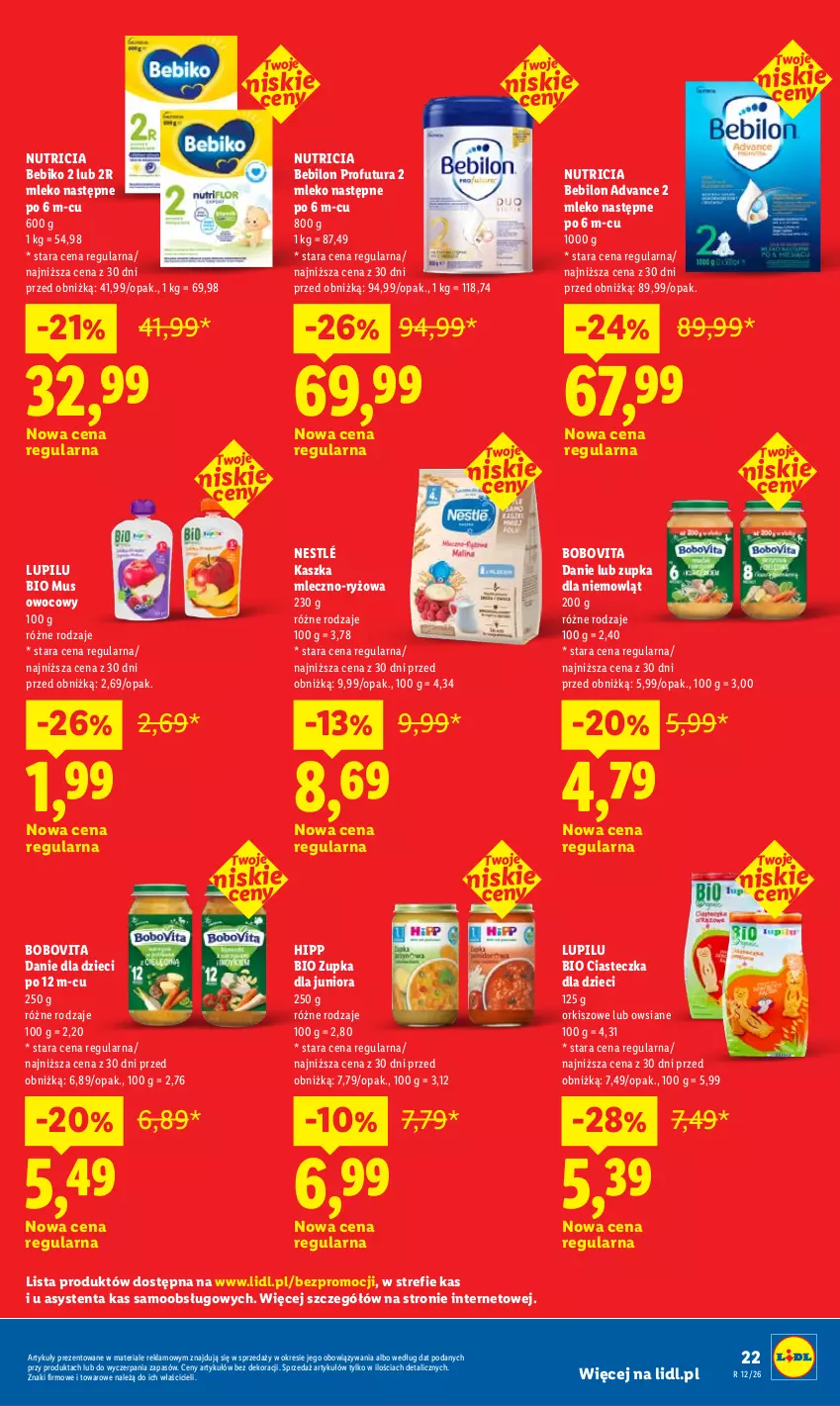 Gazetka promocyjna Lidl - Rewolucja cenowa! - ważna 09.05 do 31.05.2026 - strona 23 - produkty: Bebiko, BEBILON, BoboVita, Danie dla dzieci, Dzieci, HiPP, Hipp Bio, Mleko, Mus, Nestlé, O nas, Ryż