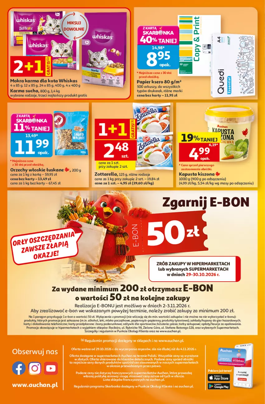 Gazetka promocyjna Auchan - 30 Lat Supermarket - ważna 29.10 do 04.11.2026 - strona 8 - produkty: Fa, Gra, Mokra karma, Olej, Orzechy włoskie, Papier, Por, Rama, Ser, Sport, Telefon, Whiskas, Zott, Zottarella