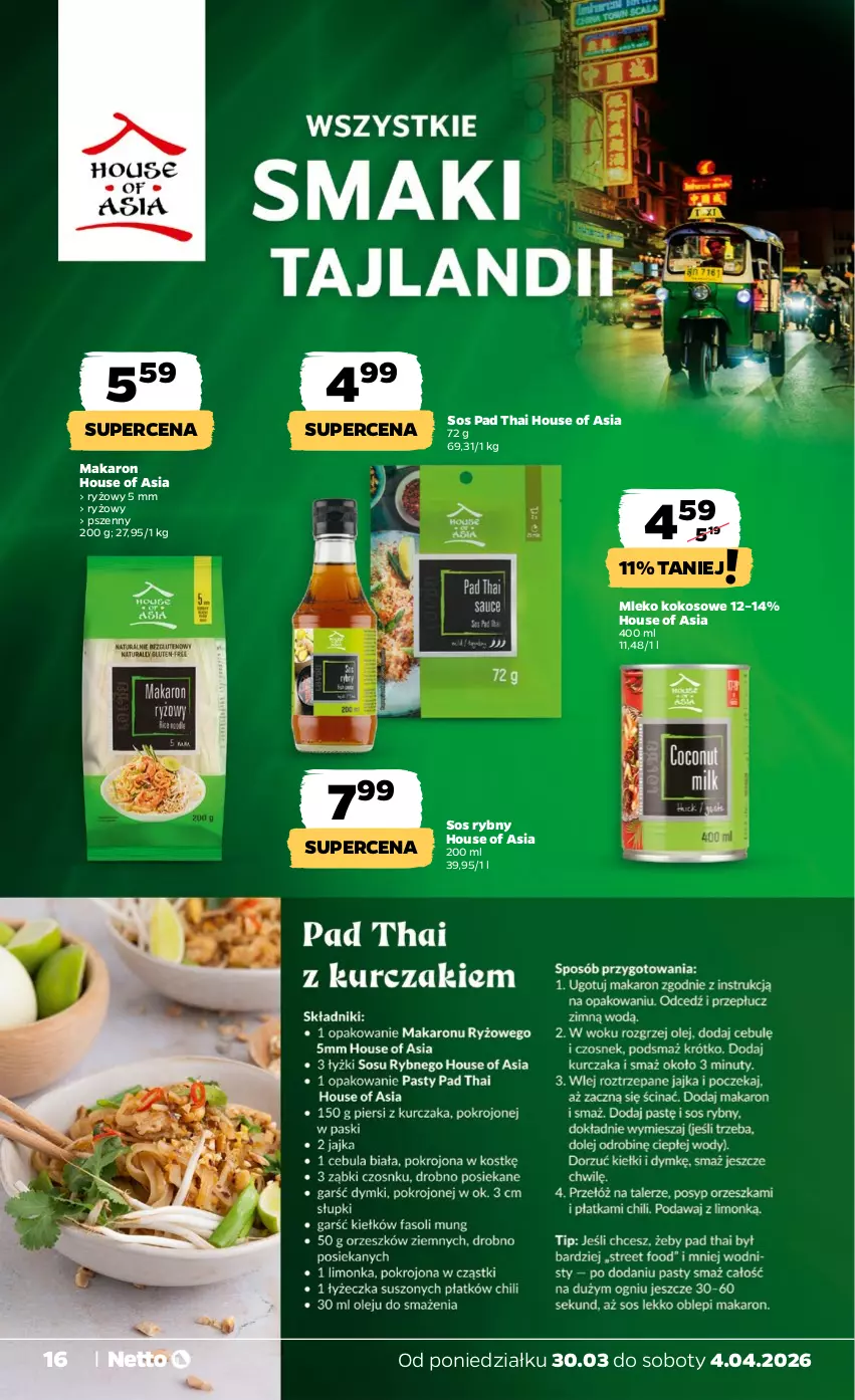 Gazetka promocyjna Netto - Od Poniedziałku - ważna 30.03 do 04.04.2026 - strona 16 - produkty: House of Asia, Kokos, Makaron, Mleko, Mleko kokosowe, Ryż, Sos, Sos rybny