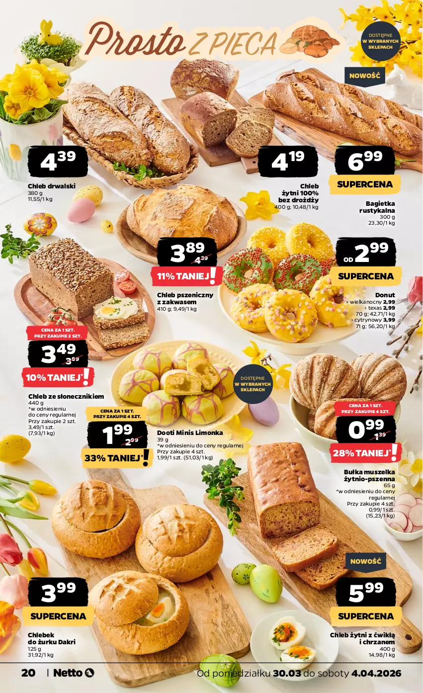 Gazetka promocyjna Netto - Od Poniedziałku - ważna 30.03 do 04.04.2026 - strona 20 - produkty: Bagietka, Bułka, Chleb, Chrzan, Donut, Limonka, Mus, Rust