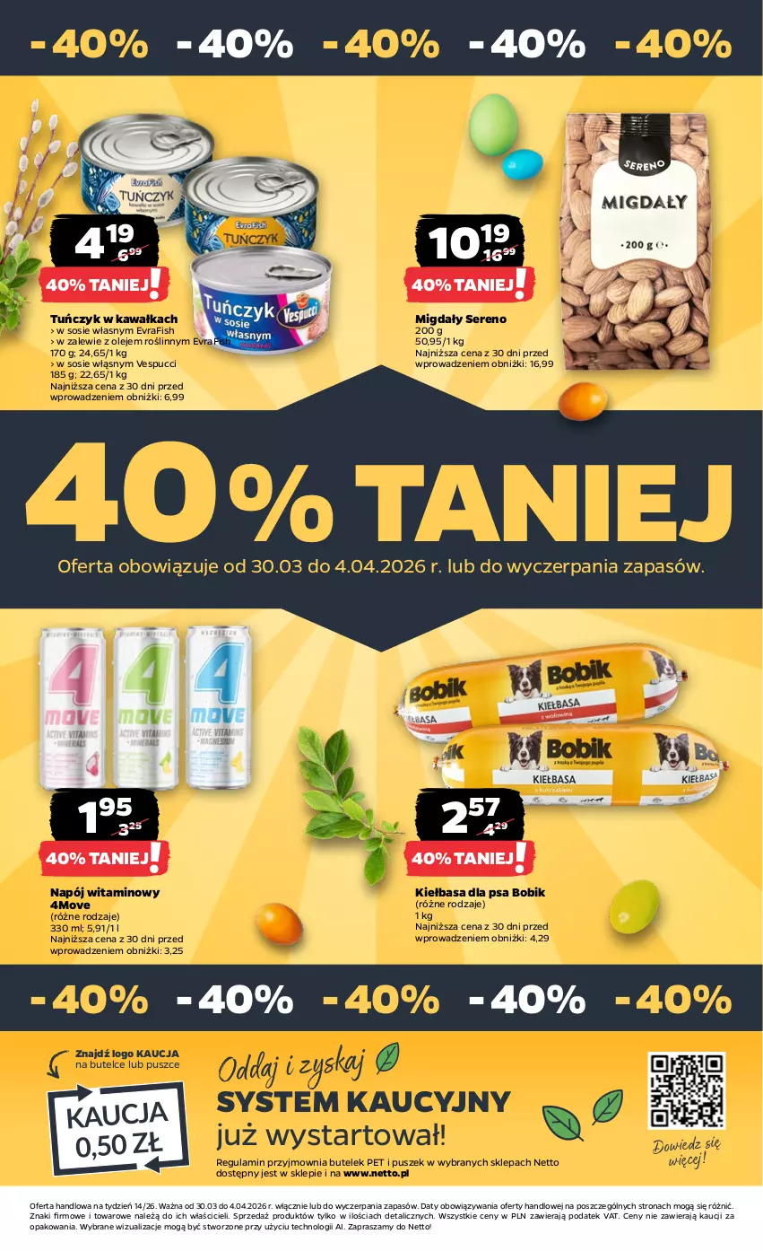 Gazetka promocyjna Netto - Od Poniedziałku - ważna 30.03 do 04.04.2026 - strona 36 - produkty: Kawa, Kiełbasa, Migdały, Napój, Olej, Ser, Sos, Tuńczyk