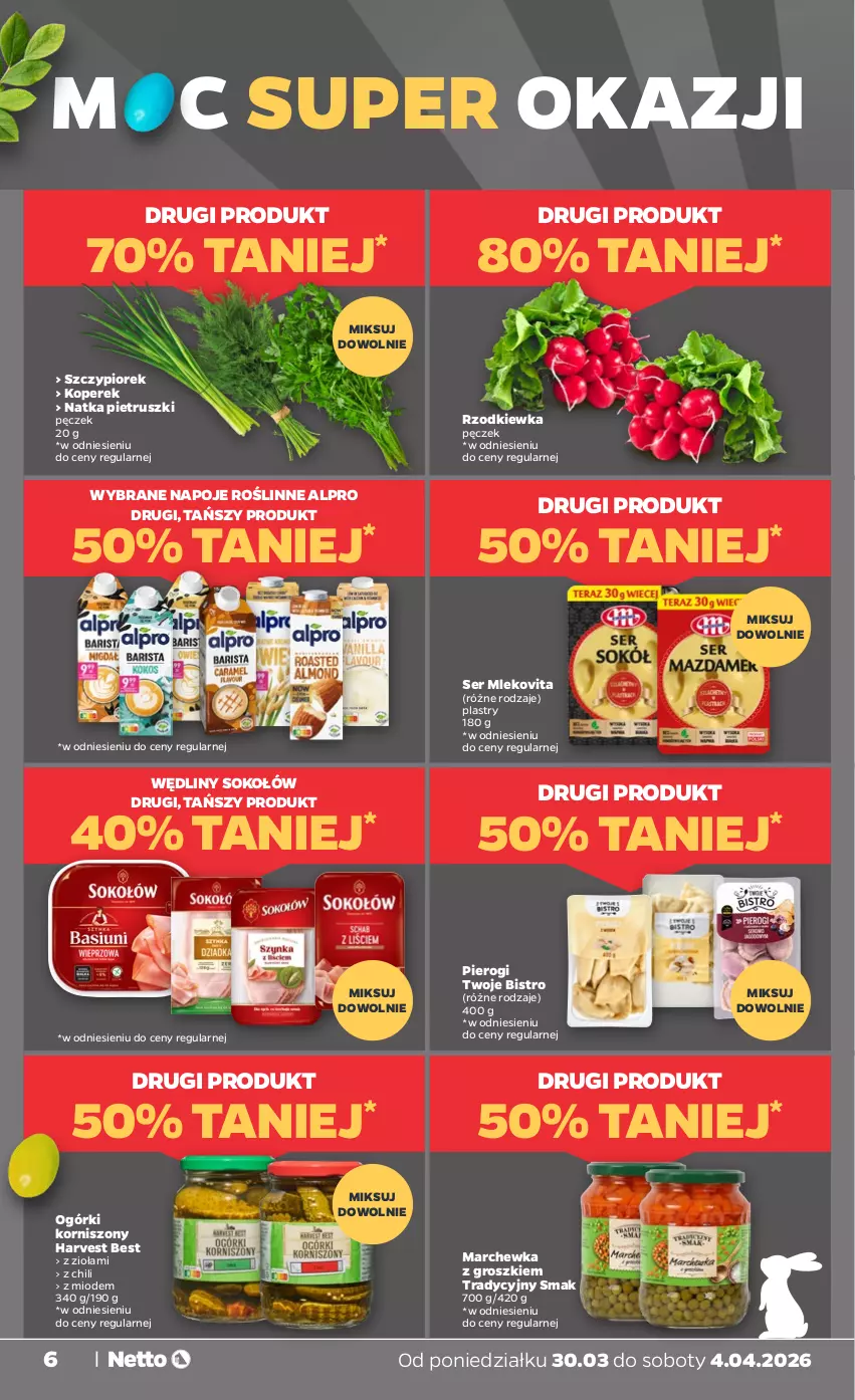 Gazetka promocyjna Netto - Od Poniedziałku - ważna 30.03 do 04.04.2026 - strona 6 - produkty: Alpro, Korniszony, Marchewka, Mleko, Mlekovita, Napoje, Natka pietruszki, Pierogi, Rzodkiewka, Ser, Sok, Sokołów