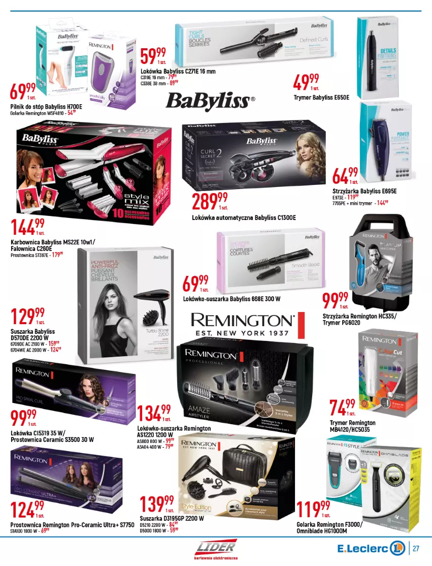 Gazetka promocyjna E Leclerc - ważna 26.04 do 07.05.2022 - strona 27 - produkty: Babyliss, Fa, Golarka, Lokówka, Lokówka automatyczna, Pilnik, Remington, Ser, Suszarka