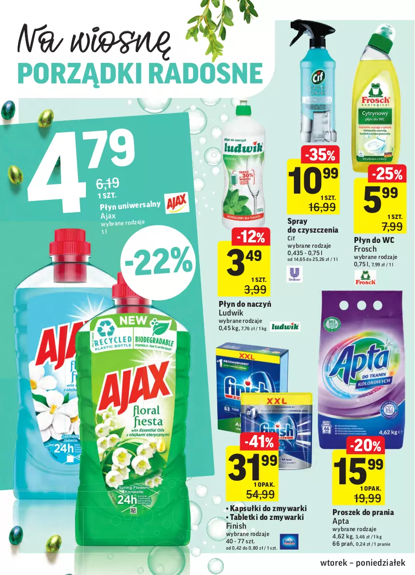 Gazetka promocyjna Intermarche - ważna 09.03 do 15.03.2021 - strona 42 - produkty: Cif, Finish, Frosch, Ludwik, Płyn do wc, Por, Proszek do prania, Spray do czyszczenia, Tablet, Tabletki do zmywarki, Zmywarki