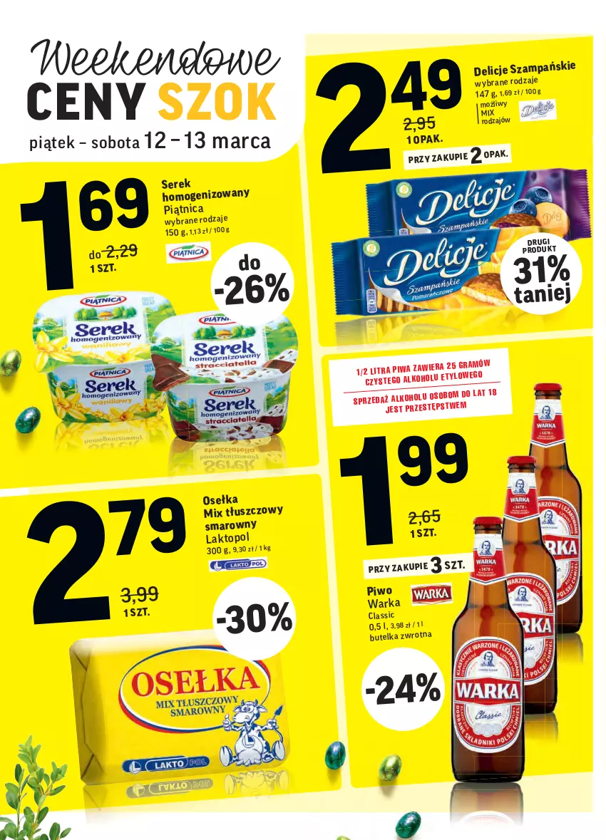 Gazetka promocyjna Intermarche - ważna 09.03 do 15.03.2021 - strona 47 - produkty: Delicje, Piątnica, Piwo, Ser, Serek, Serek homogenizowany, Top, Warka