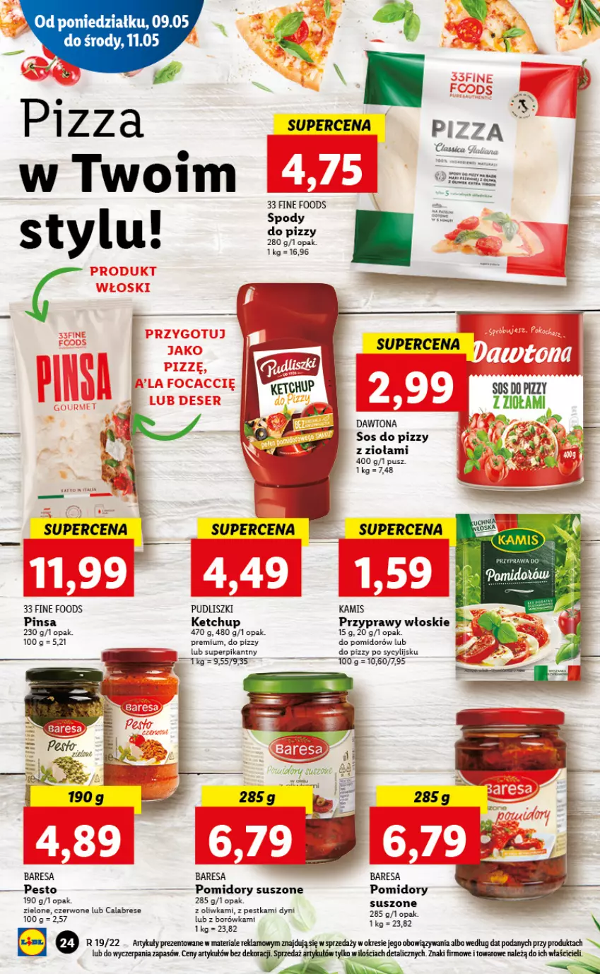 Gazetka promocyjna Lidl - GAZETKA - ważna 09.05 do 11.05.2022 - strona 24 - produkty: Dawtona, Kamis, Ketchup, Pesto, Pizza, Pomidory, Przyprawy, Pudliszki, Sos, Sos do pizzy, Suszone pomidory