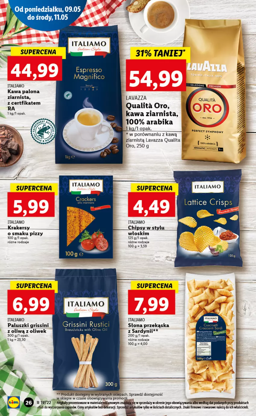 Gazetka promocyjna Lidl - GAZETKA - ważna 09.05 do 11.05.2022 - strona 26 - produkty: Grissini, Kawa, Kawa ziarnista, Krakersy, Lavazza, Por, Rust